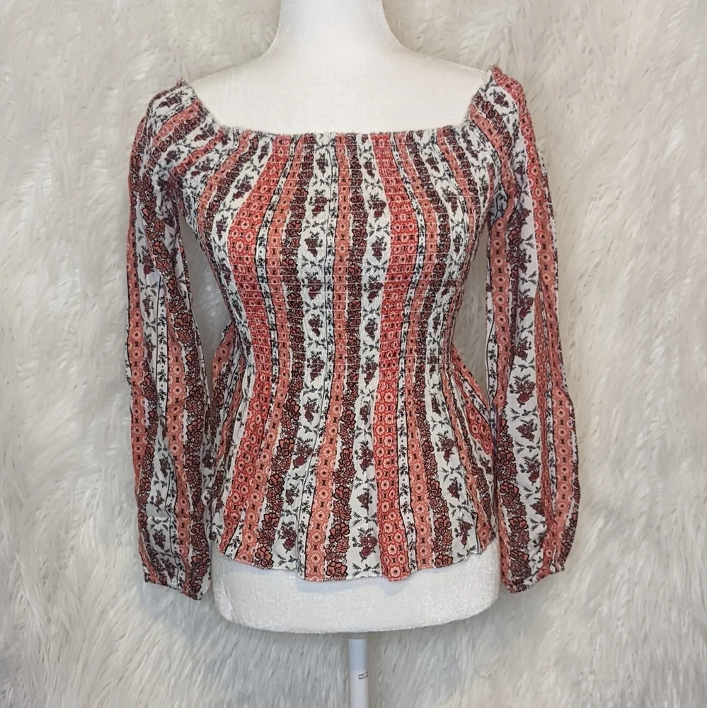 Japna ☆ NWT Women's XS Boho Floral Pleated Long Sleeve Top Flared Bottom - Picture 4 of 9